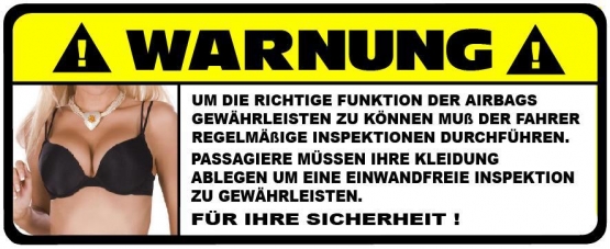 AIRBAG WARNUNG SPASS AUFKLEBER