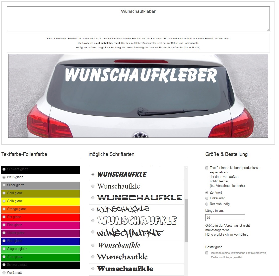 Autoaufkleber › Wunschtext gestalten