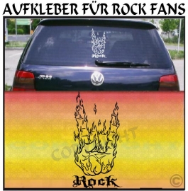 ROCK HAND AUFKLEBER MIT FLAMMEN Gre:30x15cm