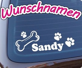 Knochen Pfoten Hundeaufkleber mit Wunschnamen - Tatzen Hundepfoten Auto Sticker
